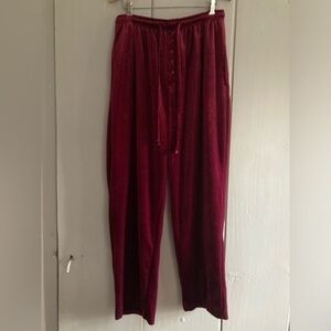 LT Casuals By Liz Thomas Pants Women L Maroon Velvet Elastic Waist Drawstring